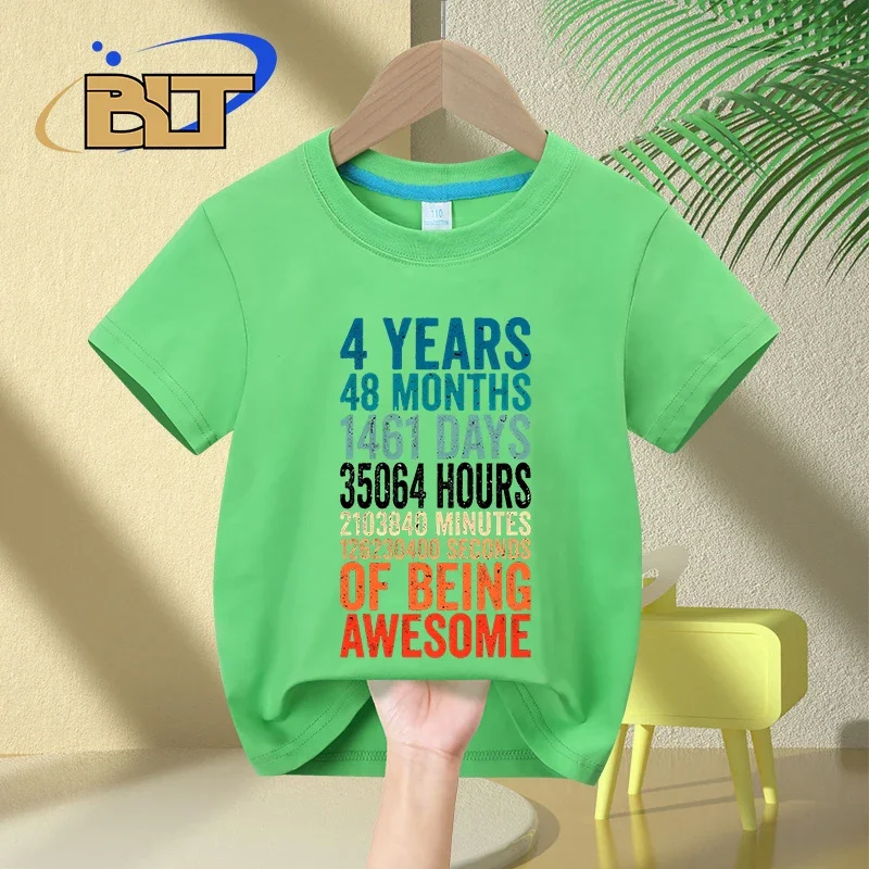 T-shirt à Manches Courtes en Coton pour Enfant Garçon et Fille, Vêtement Décontracté, Cadeau d'Anniversaire, 4 Ans