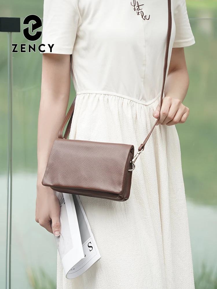 Zency Women's Bag Multiple Pockets Genuine Leather Shoulder Crossbody Versatile Commuting Bag