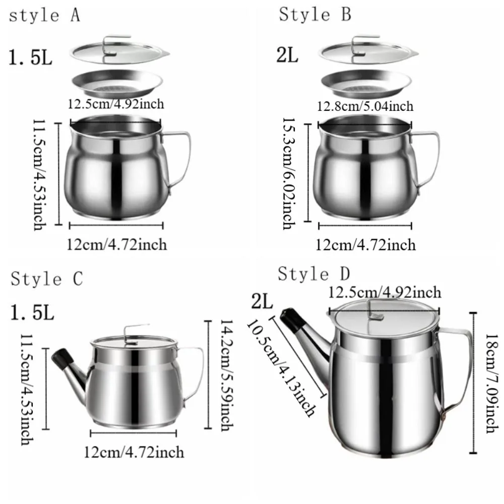 1.5/2L Stainless Steel Oil Kettle with Strainer Rustproof Oil Filtering Pot Round Leakproof Filter Oil Pitcher Deep Frying view 6