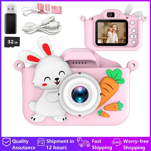 Cámara Digital para niños, cámara Dual HD 1080P, cámara de vídeo de juguete, Mini cámara con pantalla a Color, regalo de cumpleaños para niños, juguetes para niños, conejo
