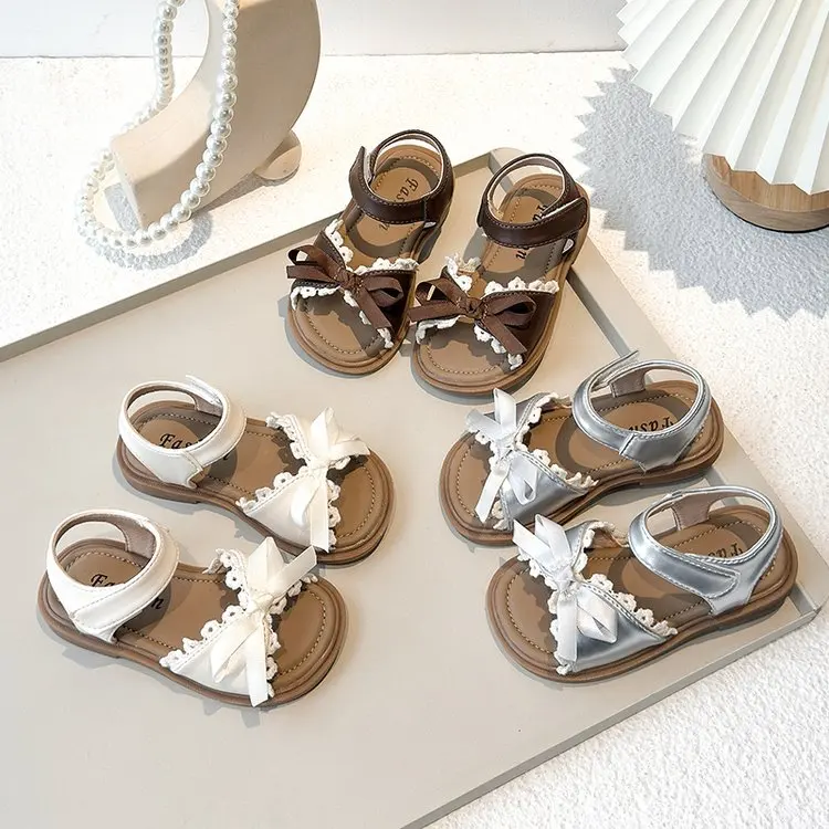 

Summer New Arrival Lolita Style Bow-knot Princess Sandals for Girls Sweet Lace Floral Bordered Wedding Party Shoes Trendy
