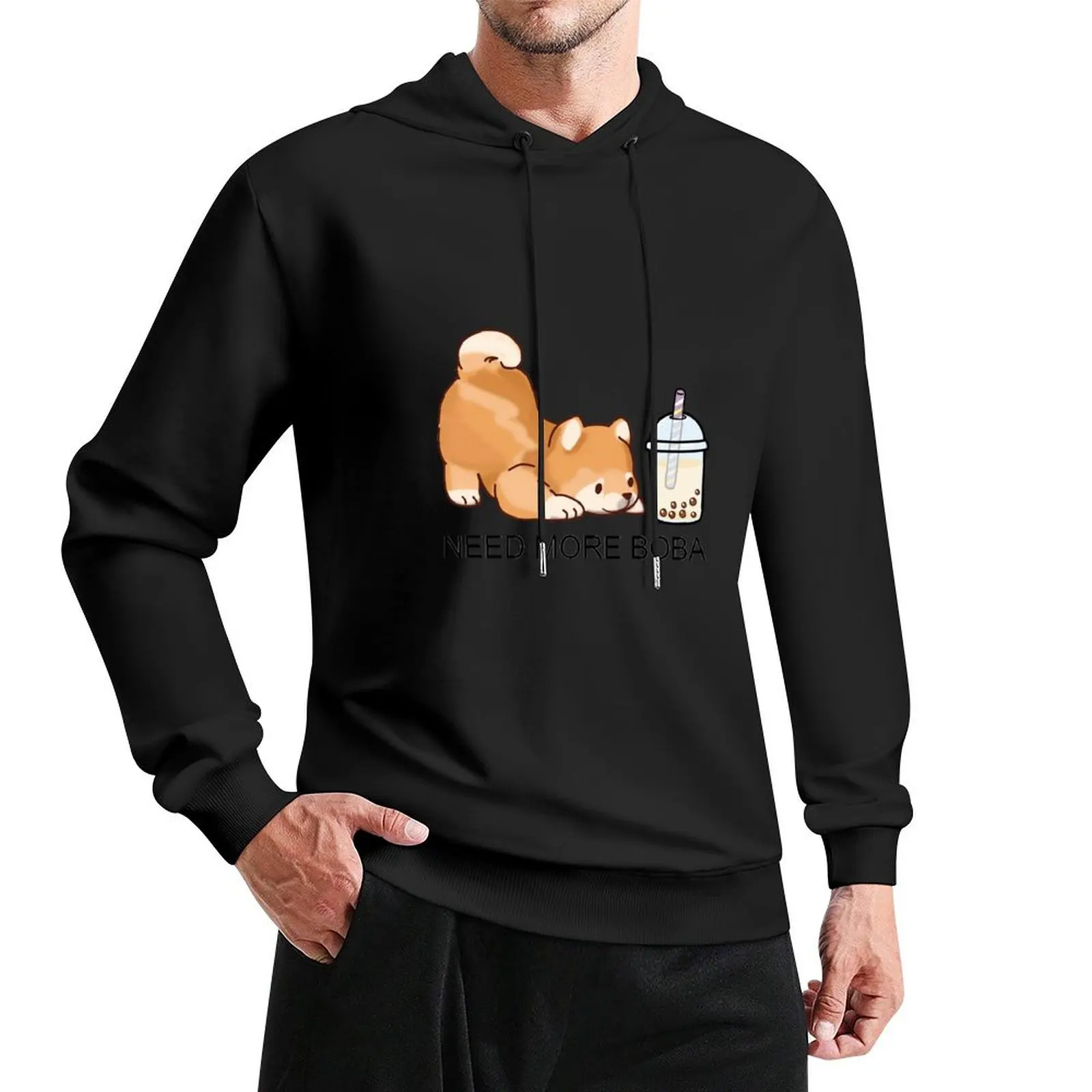 

Cute Little Shiba Needs More Boba! Pullover Hoodie men wear autumn graphic t shirts men male clothes hoodies for men