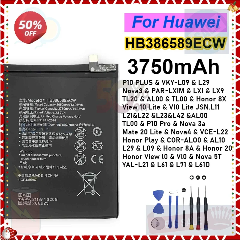 SWZY HB386589ECW 3750mAh Battery for Huawei P10 Plus Honor 8X View 10 V10 Mate 20 Lite Nova 3/4 Compatible Mobile Phone Batterie