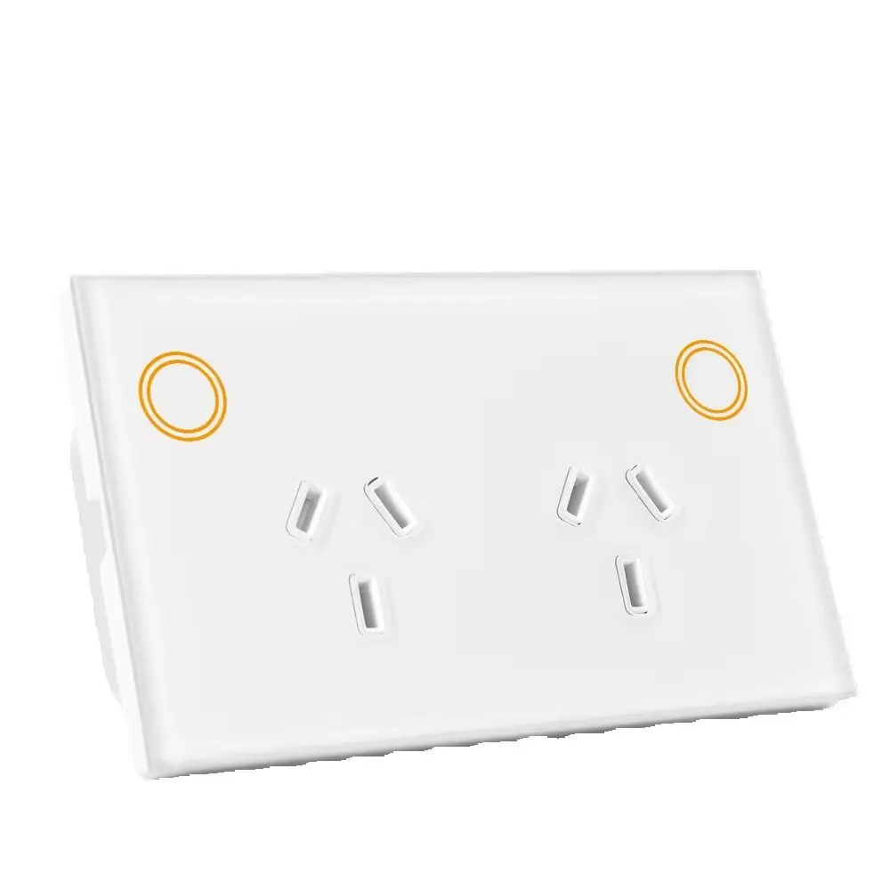 Melery AU Standard Wifi 2.4G 2400W Tempered Glass Panel Tuya App Smart Dual Power Point GPO Wall Socket