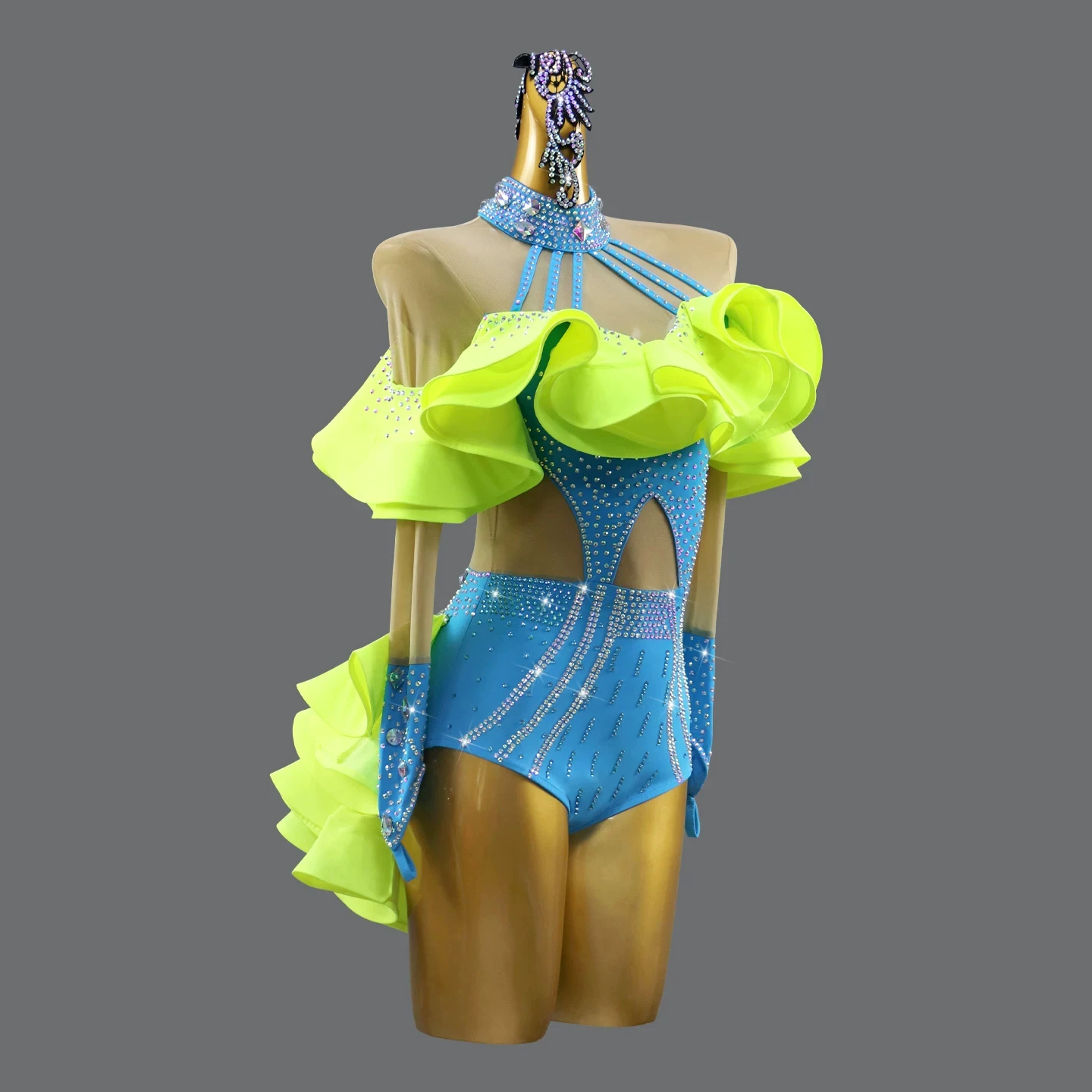 2026 Latin Dance Competition Clothing For Women Sexy Rhinestone Bodysuit Tailed Skirt Rumba Adult Latin Dance Costumes DQS24348