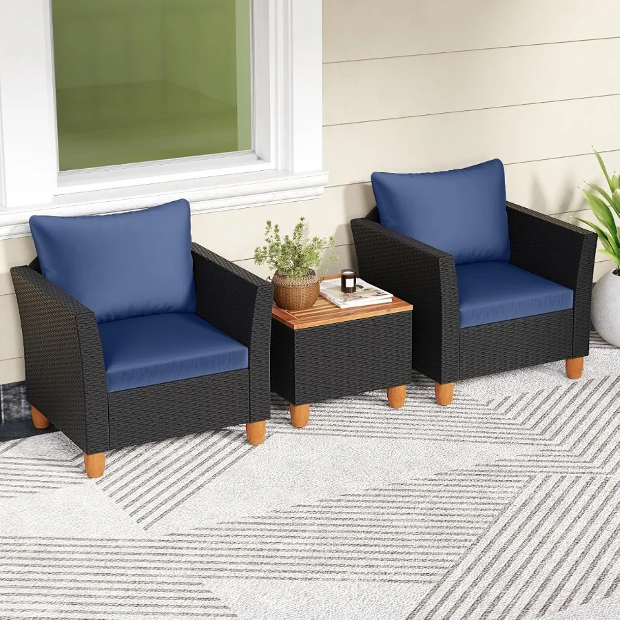 3-Piece Patio Conversation Set with Built-in Storage Coffee Table PE Rattan Wicker Sofa Set Featuring Comfortable Cushions Dura