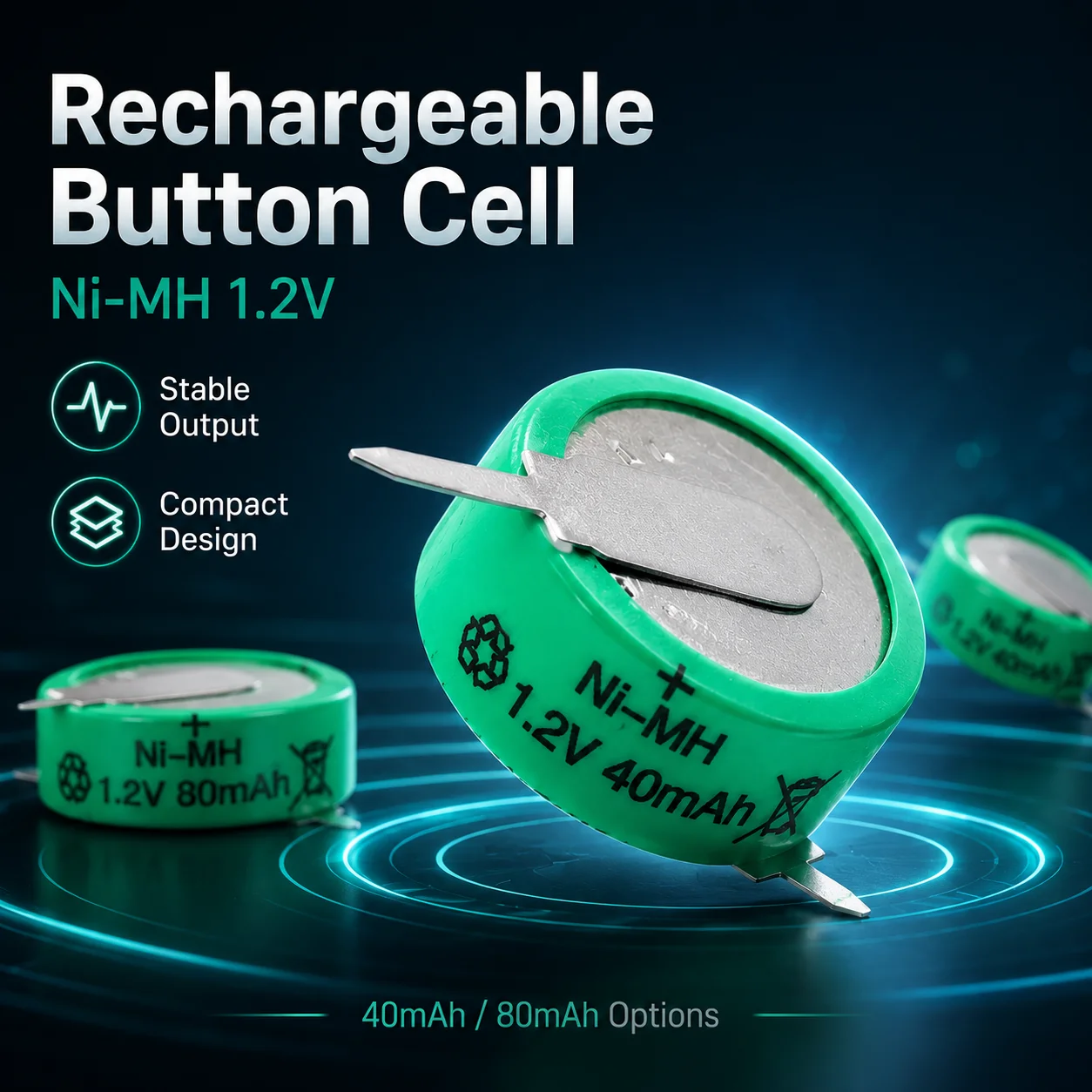 NiMH Button Rechargeable Battery 1.2V 80mAh Coin Cell for Solar Garden Light Watch Electronic Toys Small Device Replacement Use
