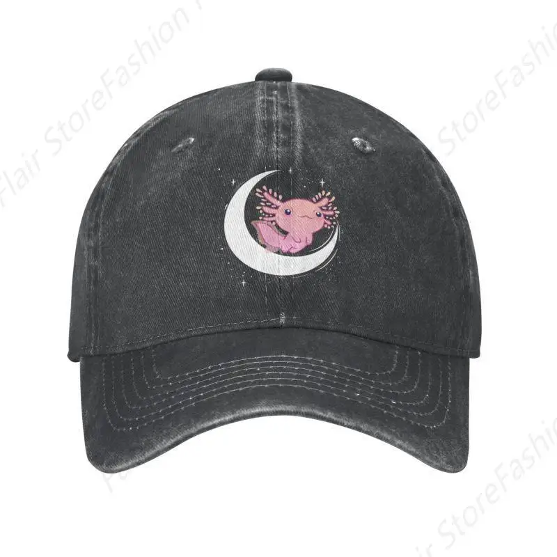 Fashion Cotton Cute Axolotl On The Moon Baseball Cap Men Women Adjustable Salamander Animal Dad Hat Sun Protection