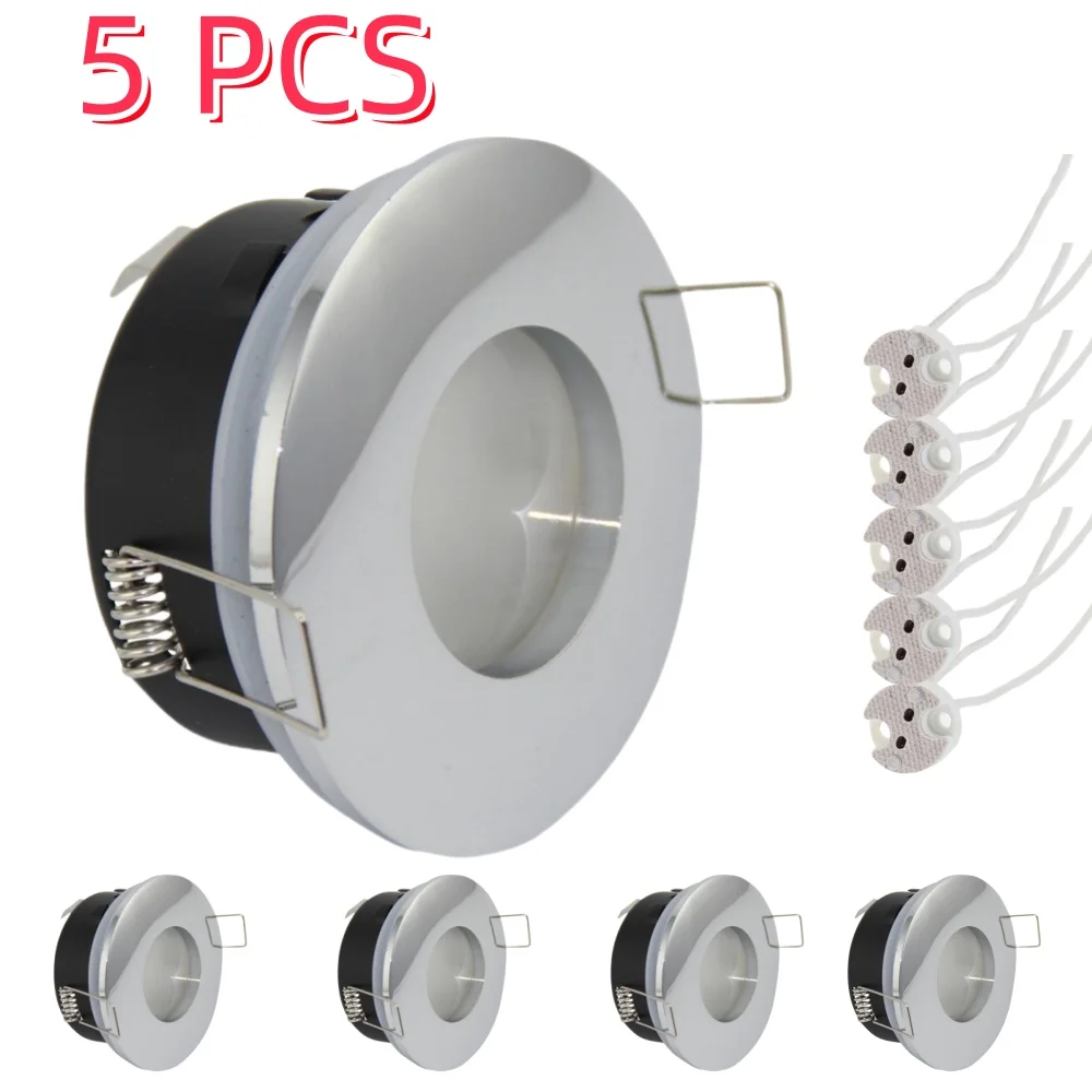 

5 Pcs Embedded Led Downlight Socket Waterproof Spot Light Frame Round with MR16 Lamp Holder Fitting Fixture for Indoor Bathroom