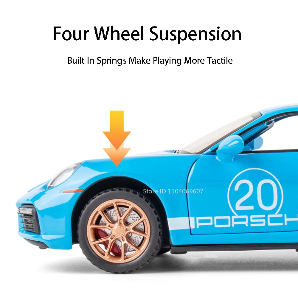 1:32 911 Turbo Sรถของเล่นโลหะผสมDiecastกีฬารถดึงกลับประตูเปิดเสียงแสงเครื่องประดับยานพาหนะของขวัญสําหรับเด็ก