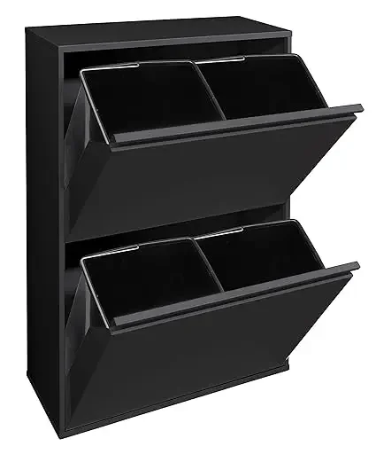 Freestanding 4 Drawers Foldable Trash Bin Kitchen Steel Garbage Cabinet Pull Out Trash Bin