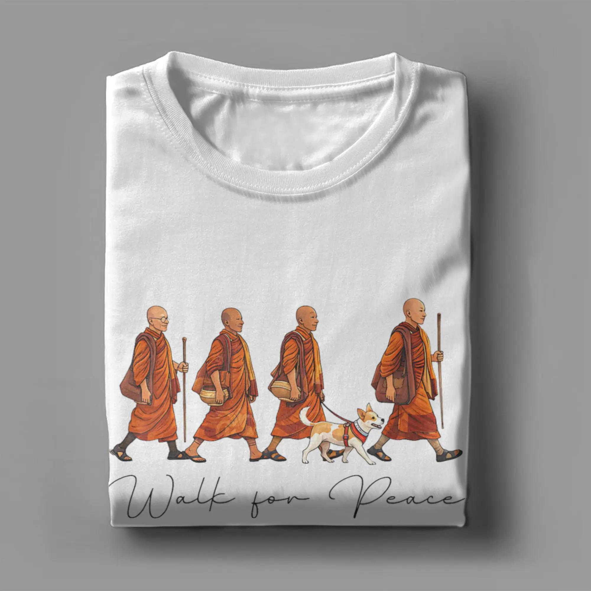 Camiseta Peace Walking Monks And Aloka Dog Walk For Peace para hombre, camisetas divertidas de algodón puro, camiseta de manga corta con cuello redondo, ropa de regalo