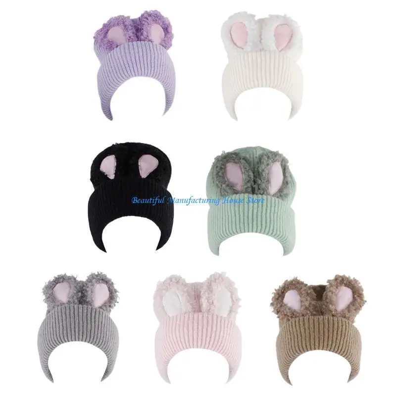 

E56A InsStyle Knitted Hat Lady Warm Beanie Cap Plush Ear Hat Lovely Street Cap