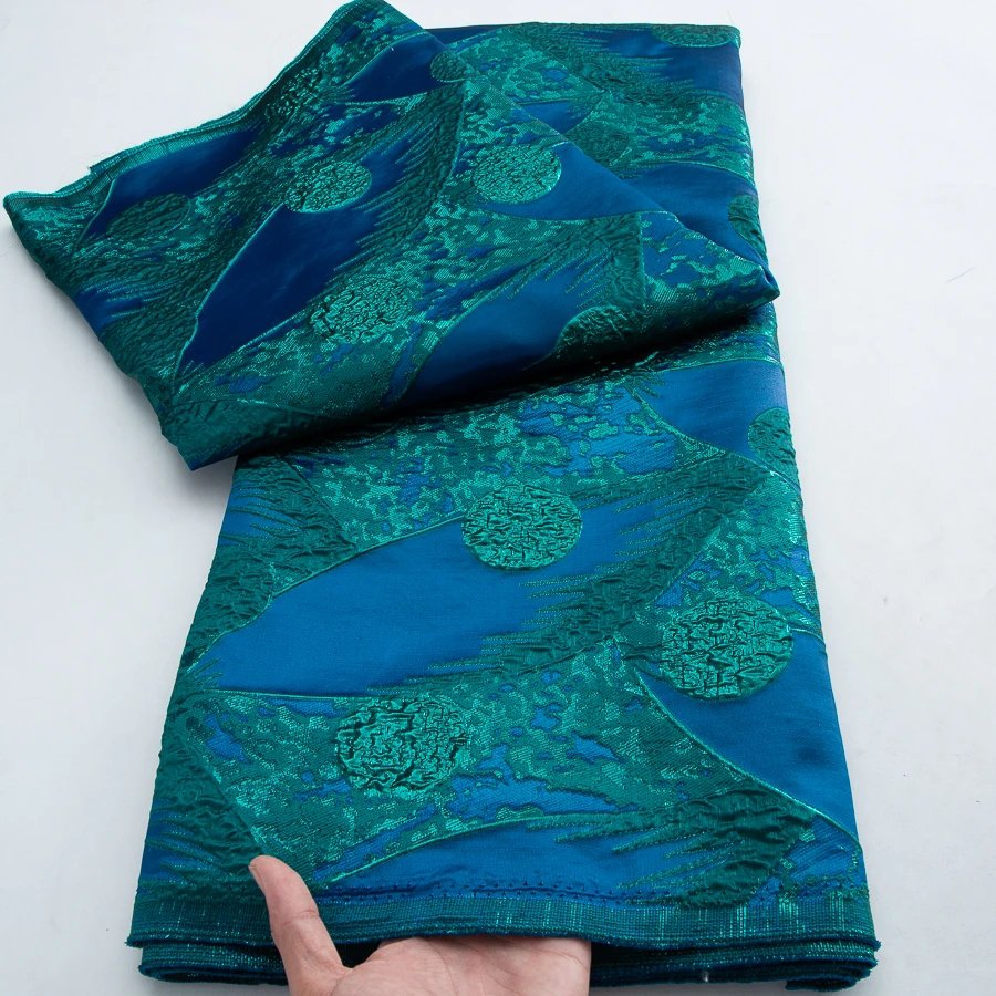 Nigerian Brocade Jacquard Lace Fabric High Quality 5 Yards Gilding 2026 African Organza Lace Fabric for Women Dress Sewing
