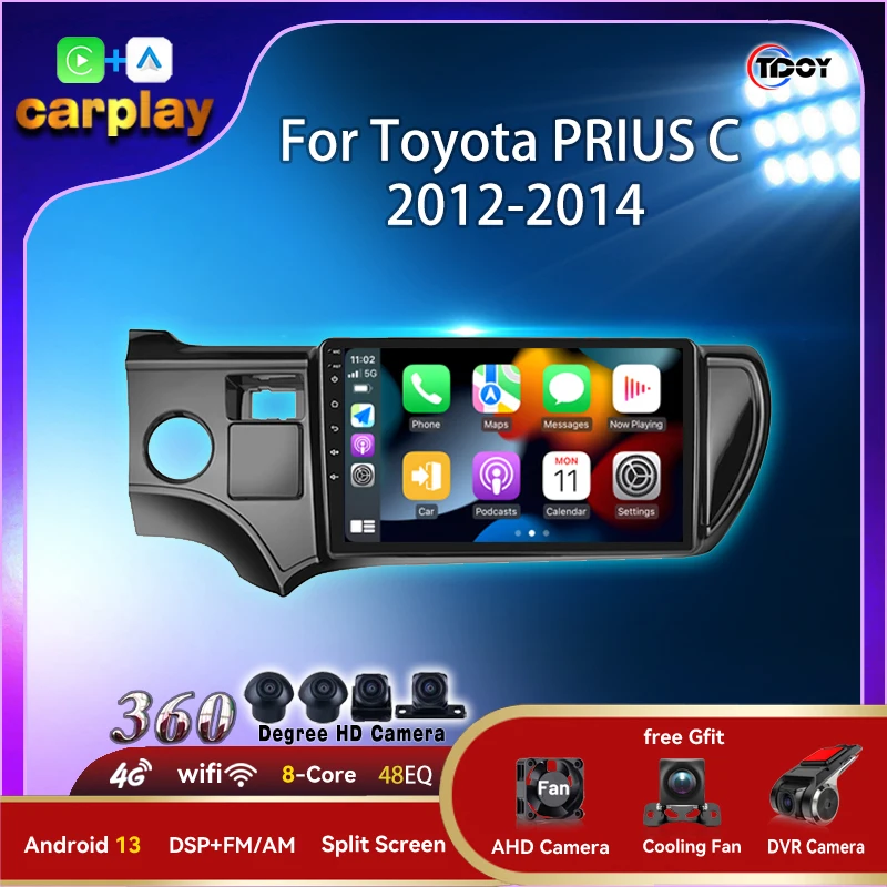 

Android 13 For Toyota PRIUS C left-hand drive 2012-2014 Car Radio Mulitmedia Automotive Carplay Android Auto Wireless 8Core gps