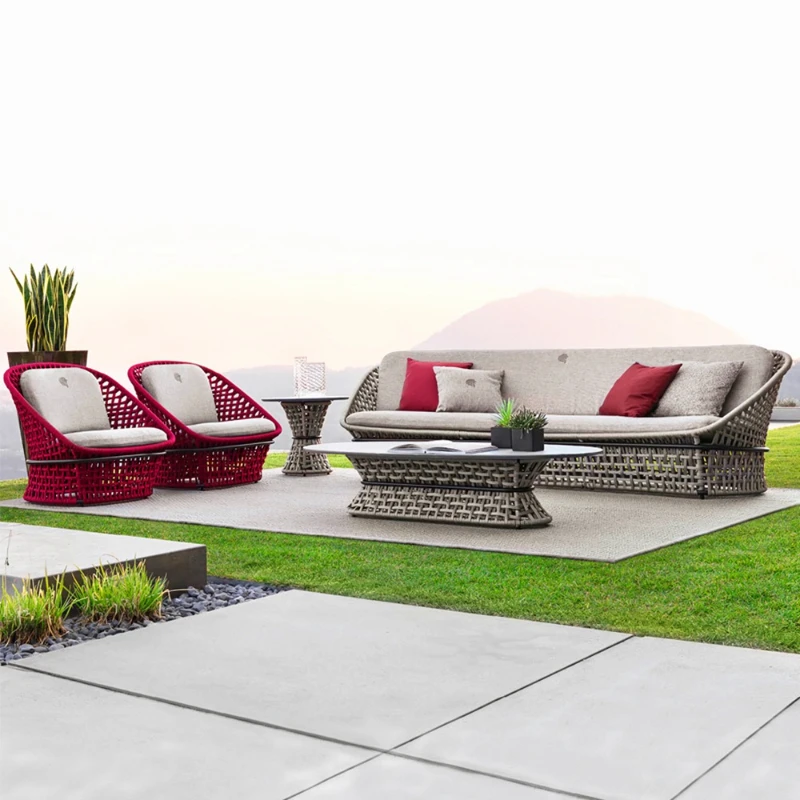 

Stylish outdoor rattan sofa simple leisure Nordic waterproof sunscreen courtyard balcony