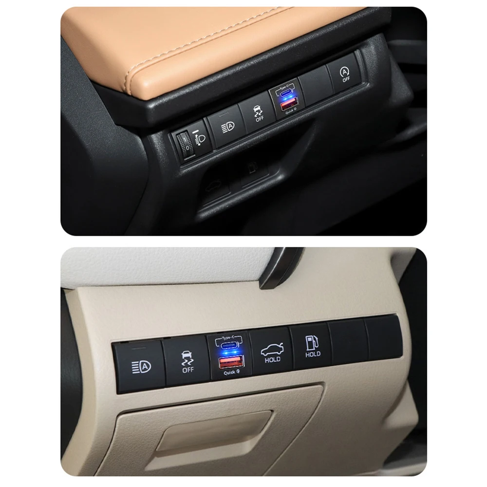 New For Toyota QC3.0 USB Type-C PD 12V Mobile Phone Accessories Power Socket 48W Fast Charger Voltmeter Quick Charge