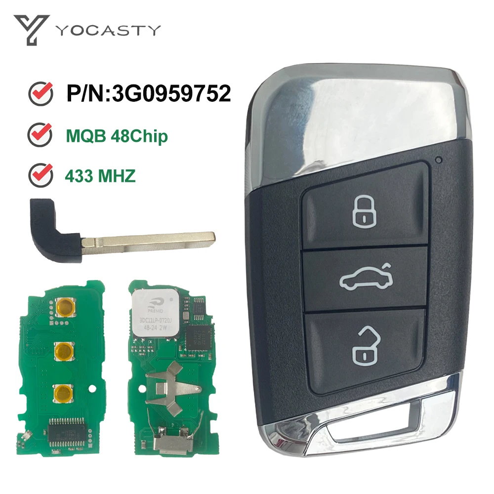 

YOCASTY 3G0959752 434 МГц MQB 48 чип для VW Volkswagen Magotan Passat B8 Superb A7 интеллектуальный дистанционный ключ без ключа 3 кнопки
