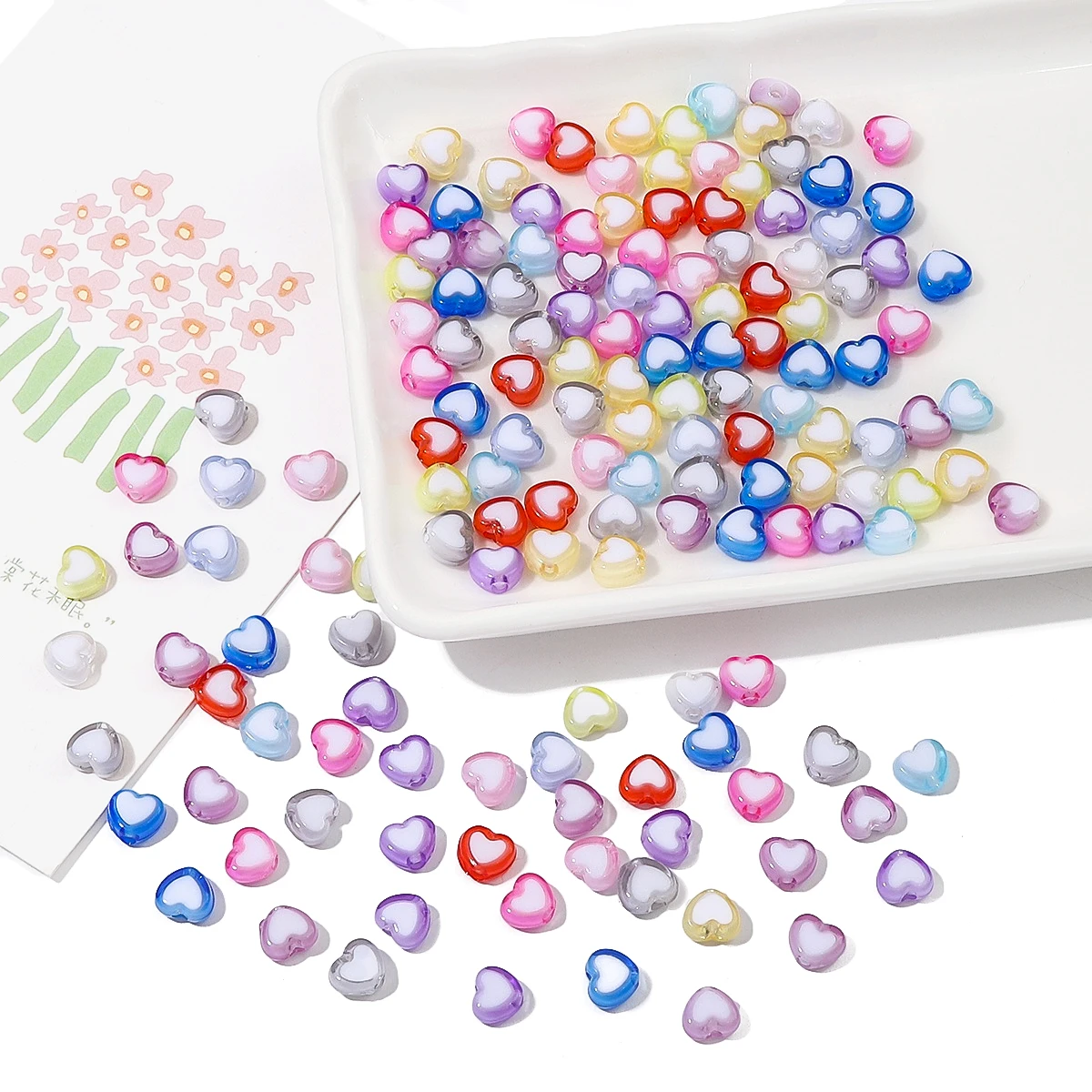 New 30pcs/Bag 8x7mm Love Acrylic Bead Loose Spacer Beads for Jewelry Making DIY Handmade Clothing Accessories