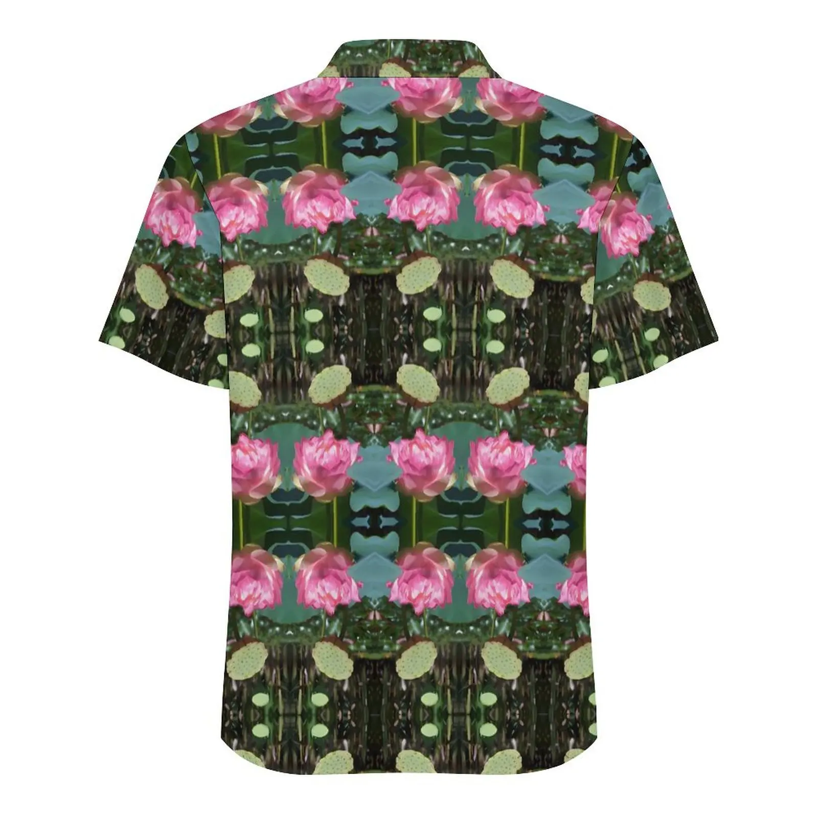 Camisa havaiana com estampa de lírio d'água masculina, camisas casuais de lótus rosa para férias, streetwear de manga curta, gráfico solto, blusas grandes