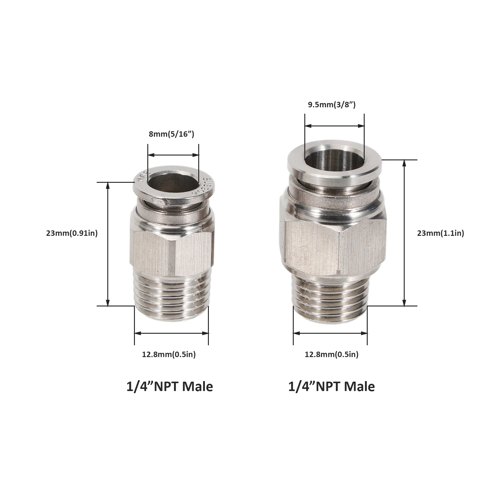 All Stainless Steel 8/9.5mm Push-in x 1/4