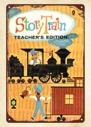 Story Train Early 60's Elementary School Reading Book cover metal tin sign