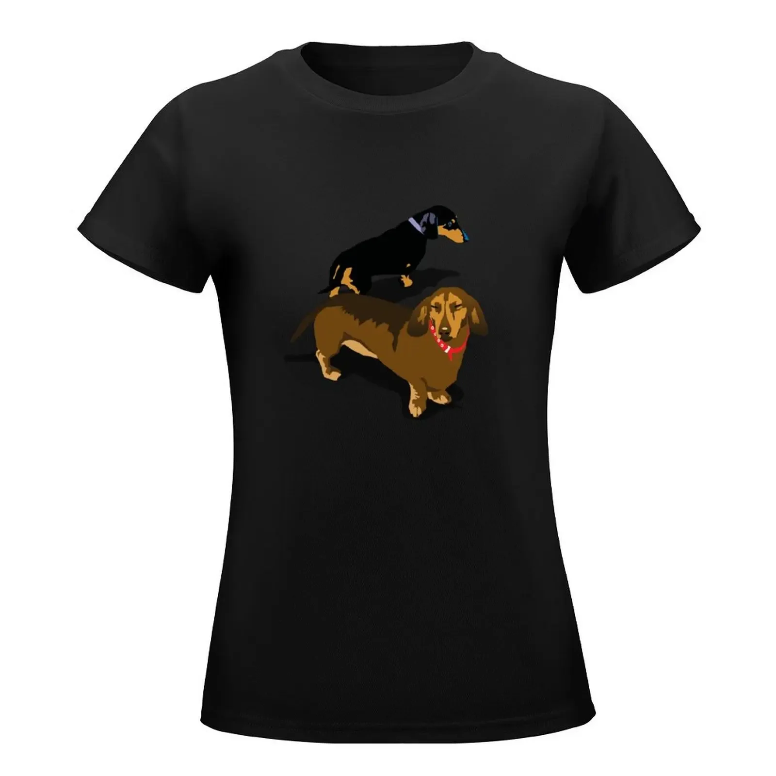 Two Dachshunds T-Shirt summer clothes anime clothes Short sleeve tee blanks western t-shirt dress for Women