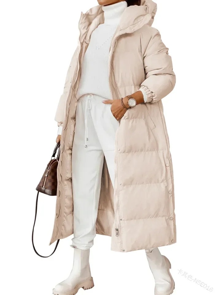 Womens Parkas Solid Color Hooded Extended Cotton Fashion Zipper Long Sleeve Pocket Coat for Women