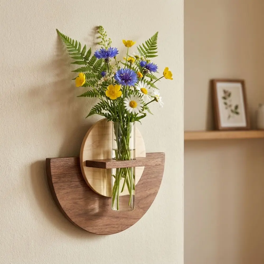 Oval Wood Wall Mount Flower Shelf Space Saving Thick Hanging Plant Panel Hydroponic Display Plant Container