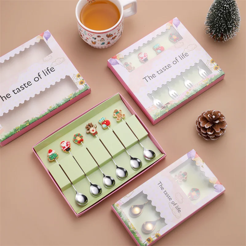 

Multiple Styles Christmas Coffee Spoons Fork 2024 Stainless Steel Cute Dessert Spoon New Year Xmas Gifts Fork Spoon With Box