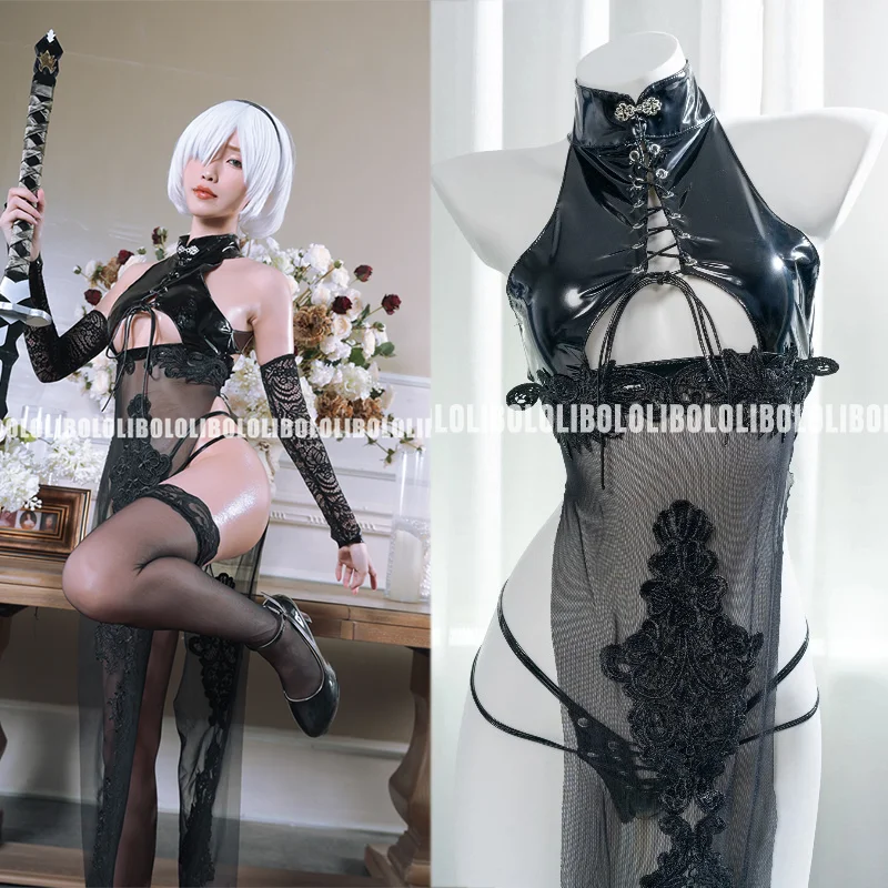 

Игры NieR YoRHa No. 2 Type B Косплей 2b Косплей Сексуальная униформа из лакированной кожи Черно-белая одежда для Хэллоуина Карнавал Женщины Девушка