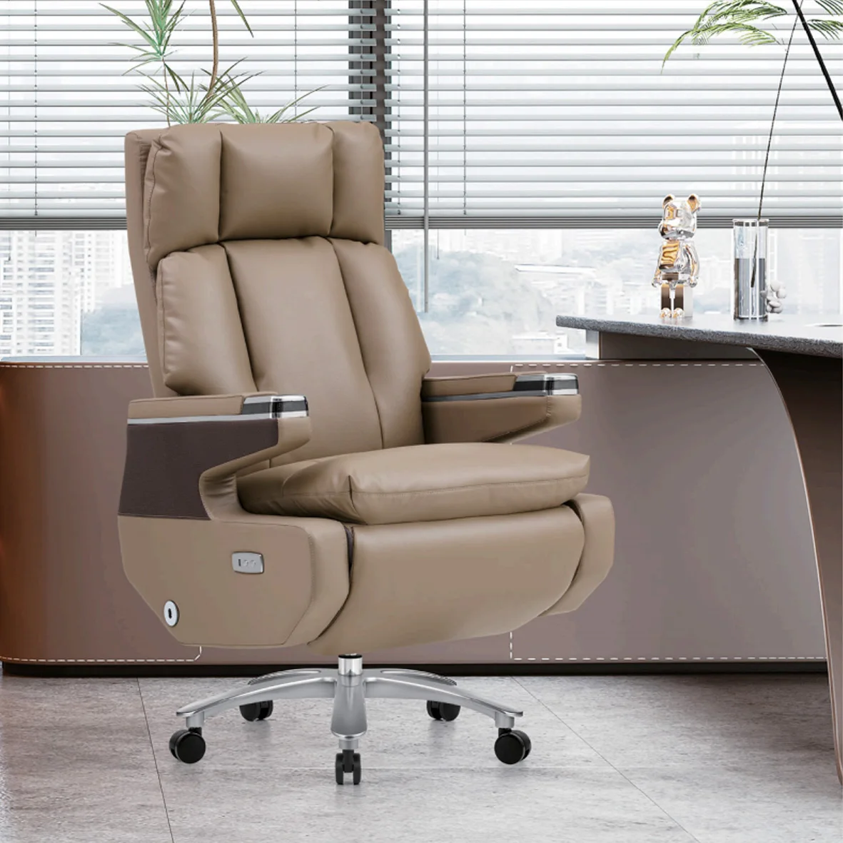Modular Executive Office Chair With Adjustable Height Genuine Leather Modern Design For Home & Hotel Use