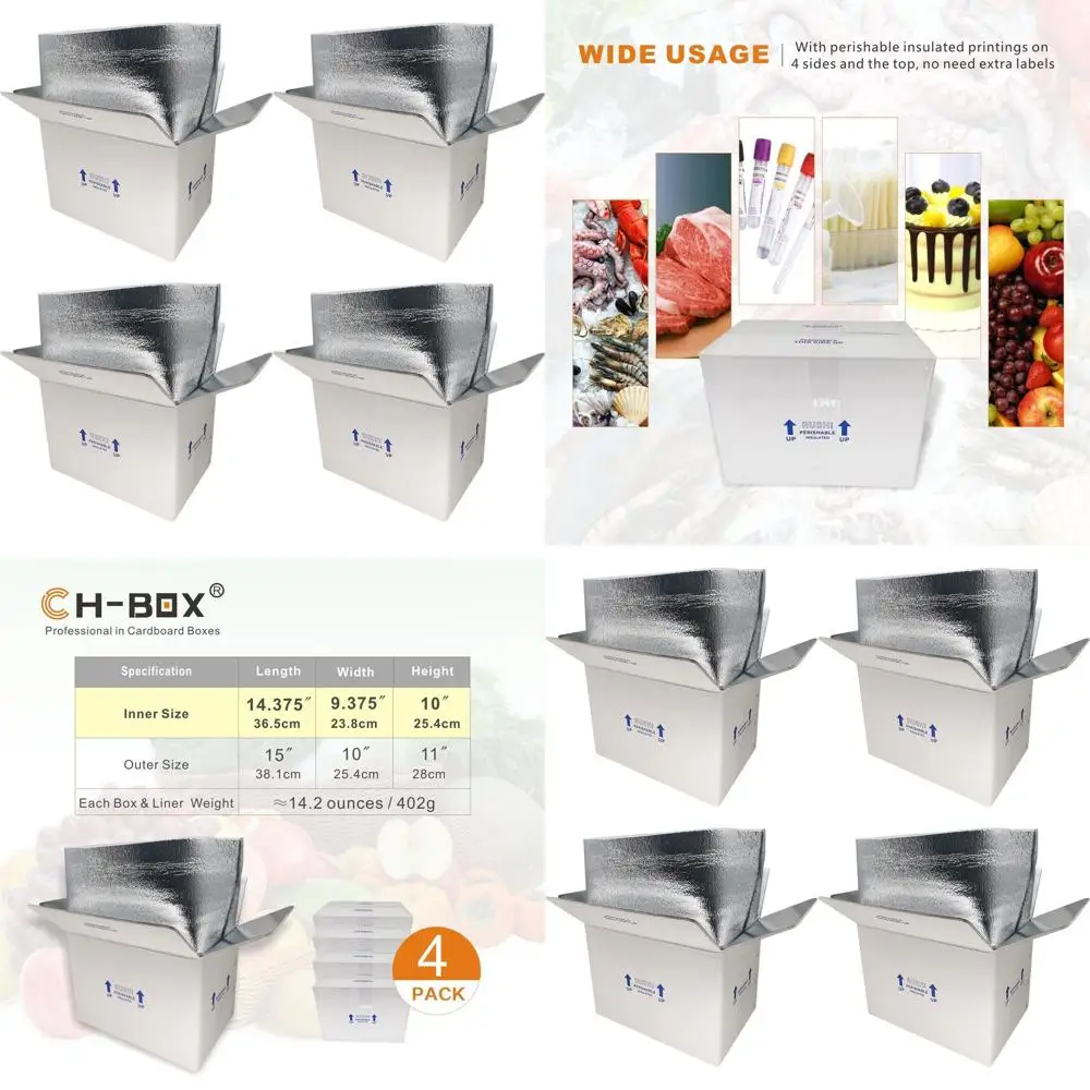 

Набор из 4 термоизолированных транспортных коробок, 15x10x11 дюймов, малые контейнеры для холодного хранения для замороженных продуктов, подверженных гниению