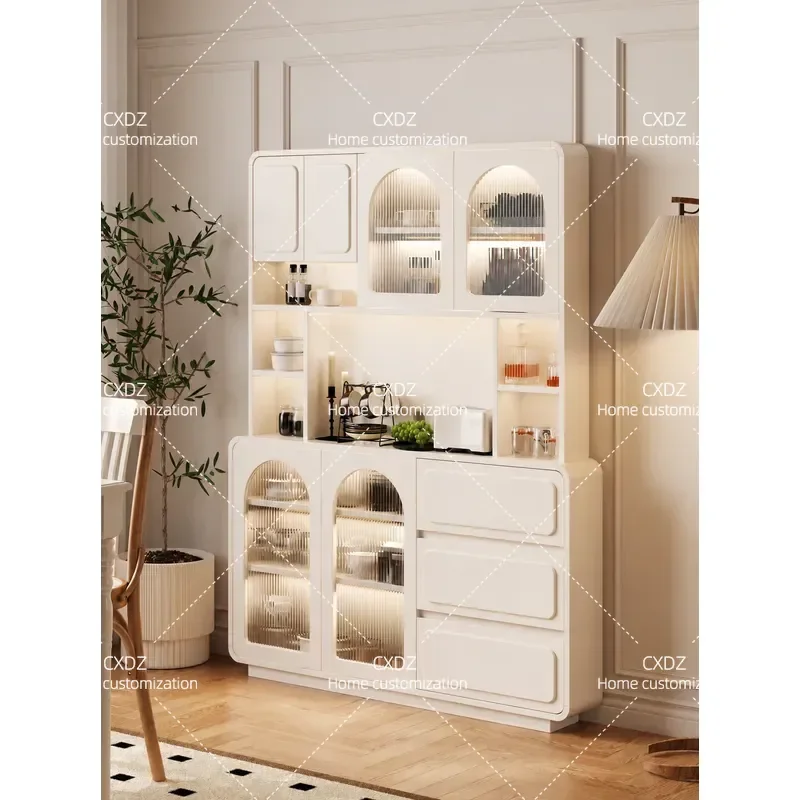 Cream style dining side Tea high cabinet 30cm narrow side thin Restaurant integrated storage storage cabinet