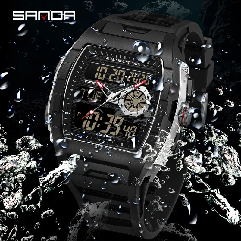 SANDA 3397 Casual Electronic Watches quartz watch for Man double display Calendar Luminous Fashion Men Digital Wristwatch