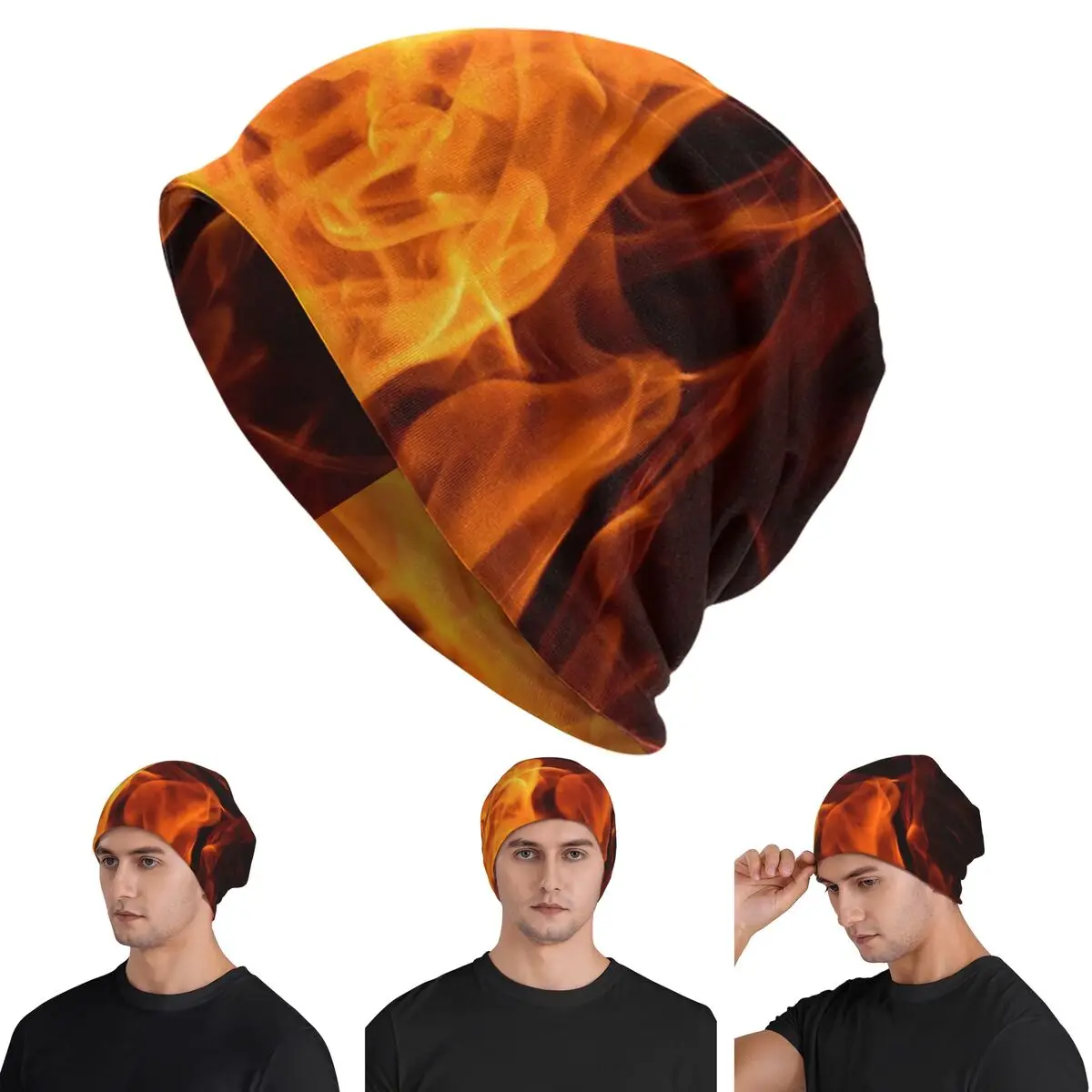 Burning Fire With Sparks Warm Knitted Cap Hip Hop Bonnet Hat Autumn Winter Outdoor Beanies Hats for Unisex Adult