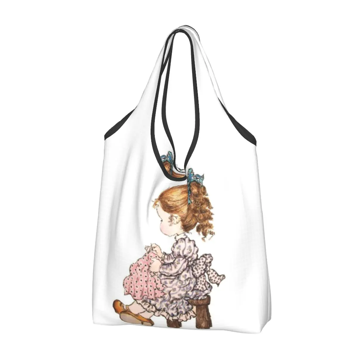 Sarah Kay Swing Girl Portable Tote Shopping Bags Reusable Shopper Bag Grocery Handbag Shoulder Bag