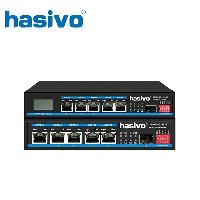 

5 Port PoE Solar Charger Switch Clean Energy with 1 SFP Switch Single Port MAX 60W UPS Switch