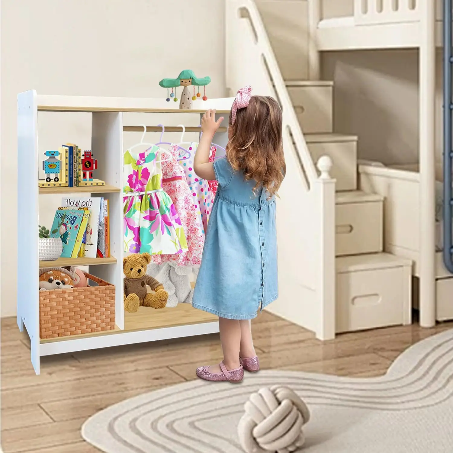 Kids Dress Up Storage, Open Hanging Armoire, Baby Dresser, Kids Wardrobe, Toddler Dress Up Rack, Organizer, Clothes Rack for Gir