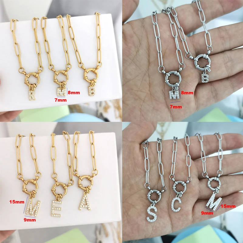 QMHJE Initial Charm A-Z Letters Necklace Women Men Choker Gold Silver Color Stainless Steel Chain 45cm Big Small Alphabet DIY