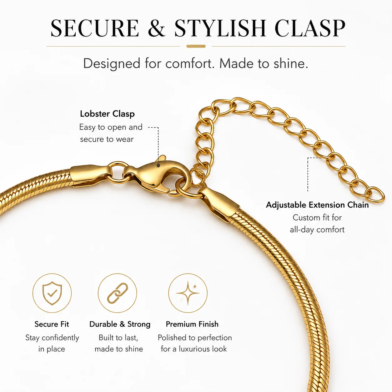 Golden Stainless Steel Snake Bone Chain Hip Hop Bracelets and Bangles Chic Women Cool Versatile Chavicle Chain Fashion Jewelry