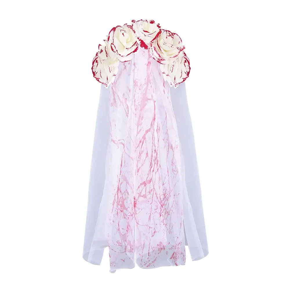 Fiore di rosa Copricapo da sposa di Halloween Fascia per sangue Cerchietto per capelli da donna Costume cosplay Maglia Set di maschere per capelli di Halloween per ragazze