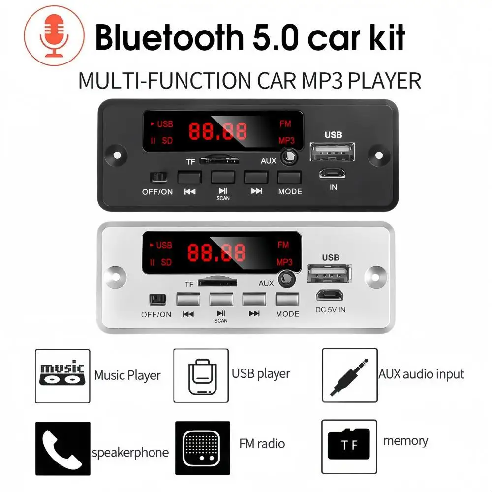 50W Amplifier Bluetooth 5.0 MP3 Decoder Board 12V Wireless Music Player Audio Modul USB TF AUX FM Radio for Speaker Handsfree