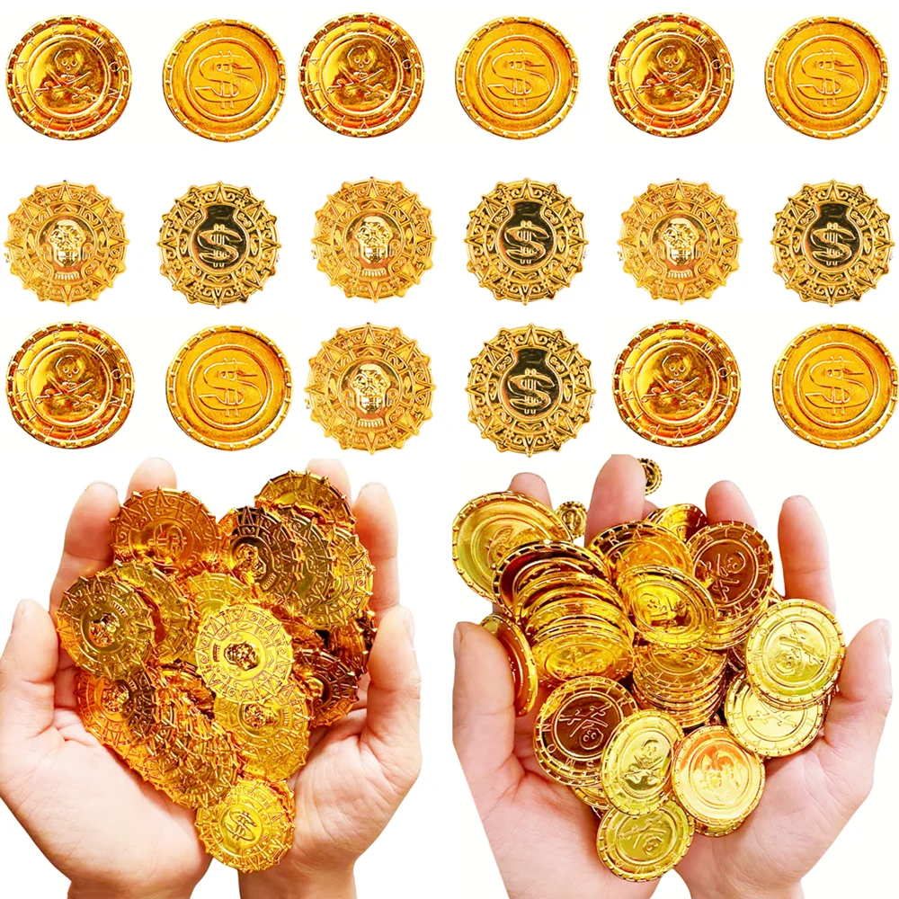 30-100 Pcs Plastic Pirate Gold Coins for Birthday Party Celebration Party Gifts Kindergarten Party Game Props Carnival Gift Pack