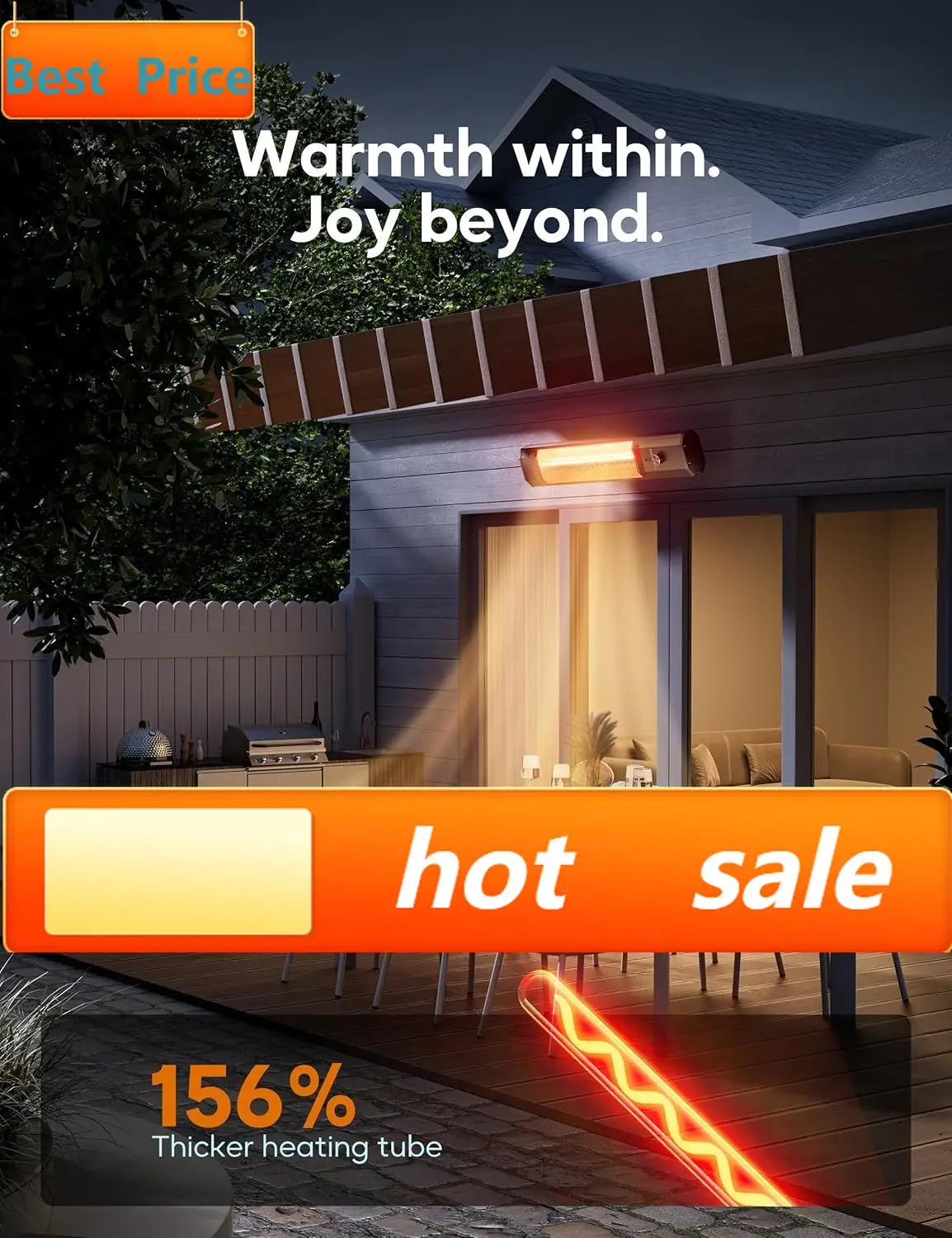 

Популярный уличный обогреватель для патио, 34-дюймовый электрический потолочный обогреватель, 1500 Вт, настенный инфракрасный обогреватель, 9 уровней нагрева