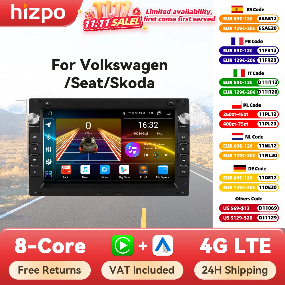 Hizpo 7inch Car Radio for VW Golf 4 Passat POLO Transport T5 Multivan Seat Jetta Car Multimedia GPS 2din Autoradio Carplay 7862
