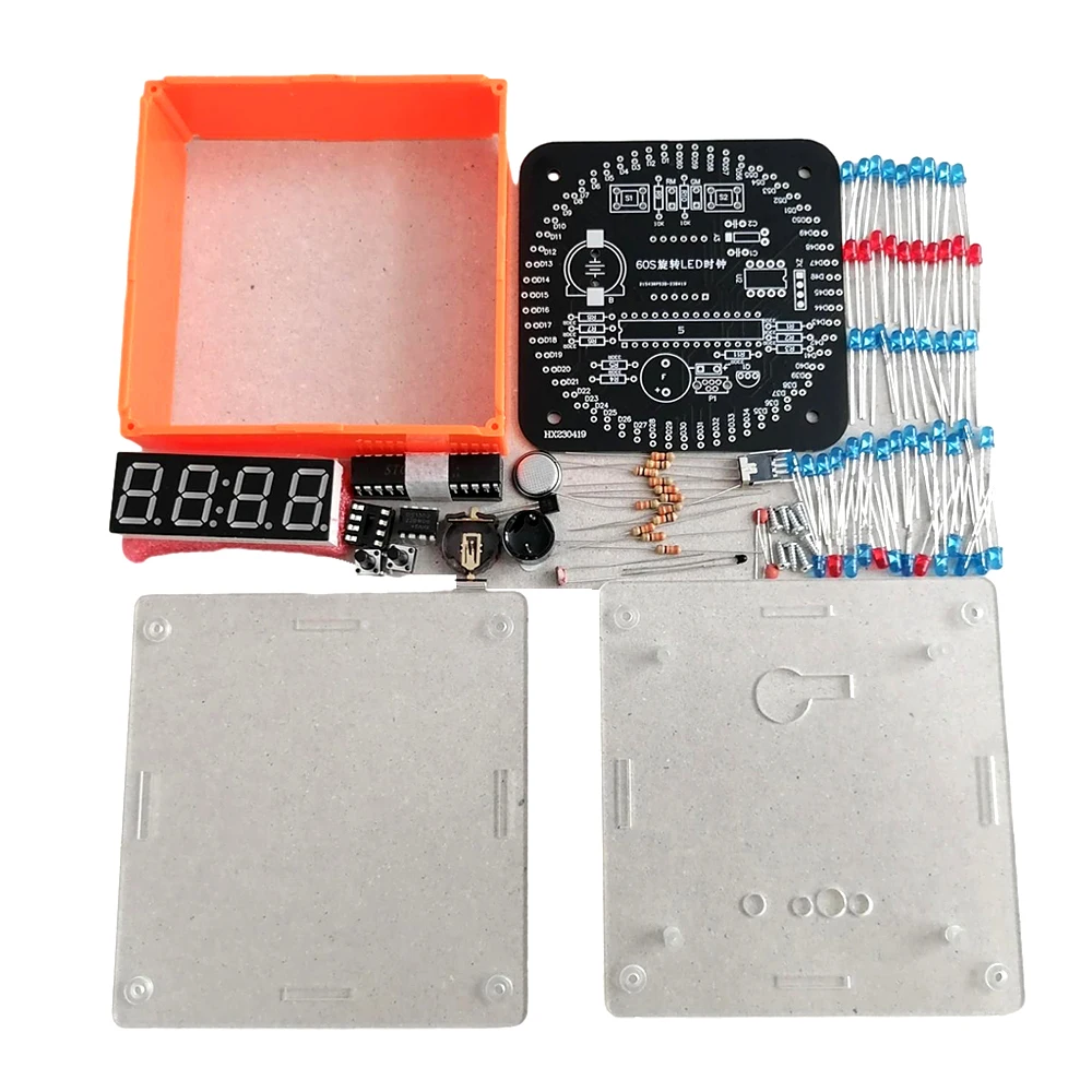 A set DS1302 black electronic digital display clock DIY kit rotating LED water clock with power cord with shell or without shell
