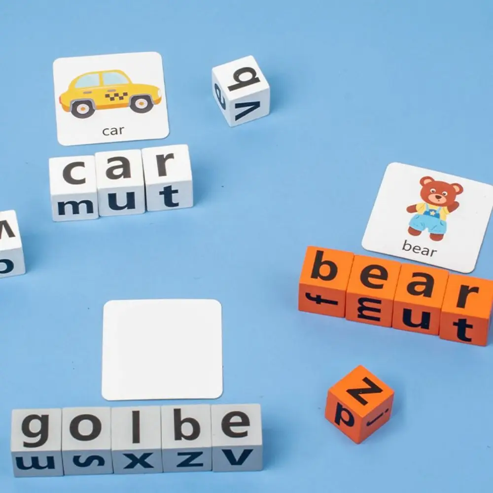 Flash-kaarten Alfabet Spellingspel Woord Spellingspel Babyleerkaarten Letter Spellingblok Houten matchingspel Puzzelspel