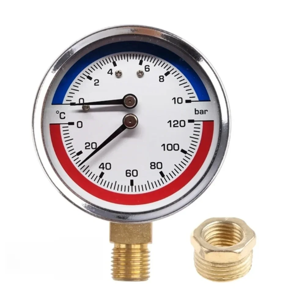 Dual‑Function Heat‑Reading Pressure Monitoring Gauge 0‑120 Degree For Underfloor Heating Gas Boiler Household Equipment