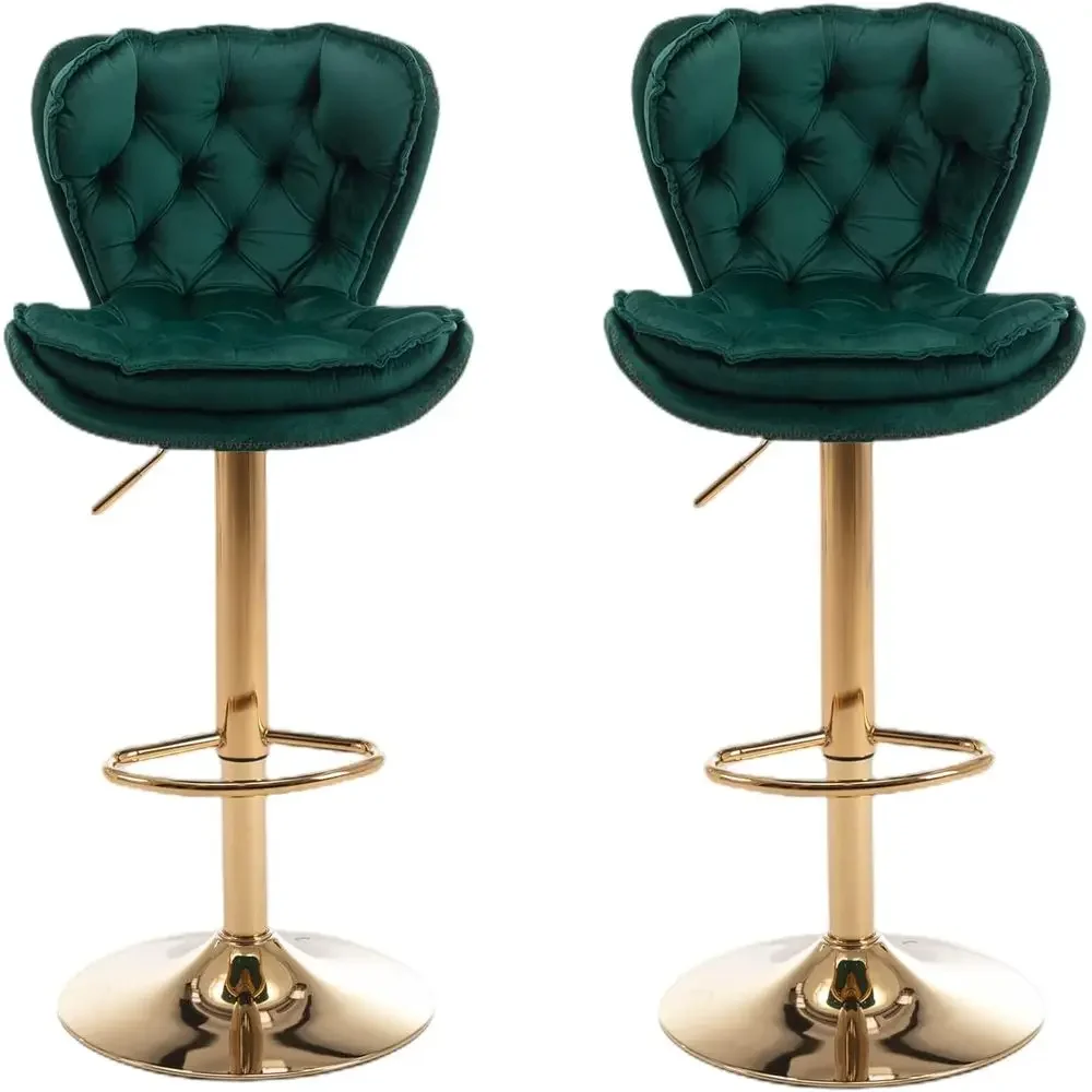 Swivel Pub Height Barstool, Velvet Seat Dining Chair, Hydraulic Counter Stool, Gold Base Island Stool Set of 2 Green - view 4